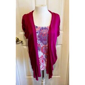 AGB 2-piece Fuschia Floral Cardigan Set - Size L